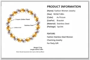 Détail montrant des perles bicolores de 1cm et les dimensions du bracelet de 18cm