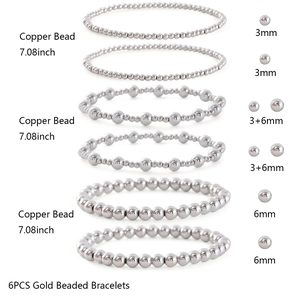 Detail view of 6-piece silver copper bead bracelet set with 3mm and 6mm sizes