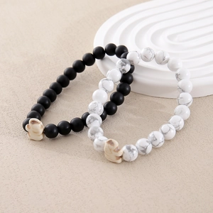 8mm natural stone bead bracelets set with black and white marble patterns and bear charms