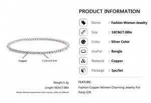 Detail view of 3mm silver copper bead bracelet showing 18cm length and 5.3g weight