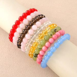 Bohemian Natural Stone Beaded Bracelets For Women Clear Glass Aquamarine Red Chalcedony White Jade Handcrafted Stretch Jewelry