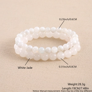 Detailed size specifications for 6mm and 8mm white jade beaded bracelets set