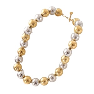 Punk style large bead necklace in gold and silver stainless steel with mirror finish