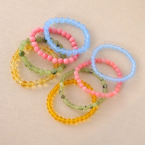 Set of 6-8mm colorful glass and natural stone beaded bracelets for women in summer style
