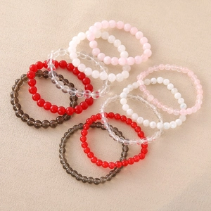 Colorful 6-8mm glass bead bracelet set in multiple shades with elastic band for women