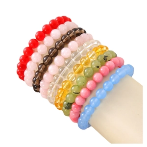Colorful 6mm 8mm glass bead stretch bracelets set on model arm for summer style