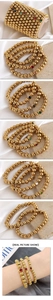 Macro shot of 18K gold plated bead bracelets set with multi-colored crystals and stones