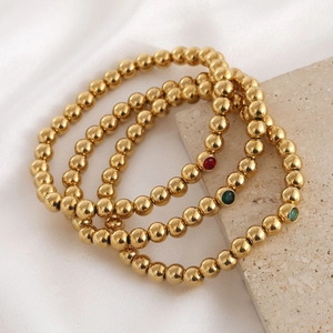 Stainless Steel 18K Gold Plated Bead Bracelet For Women Birthstone Rhinestone Elastic String Beaded Jewelry Gift