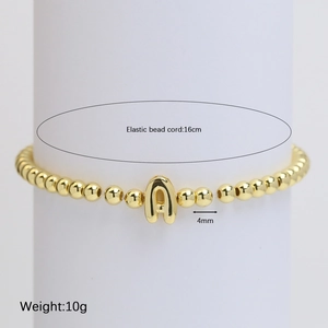 Pulsera elástica de cuentas doradas con colgante letra A cuentas 4mm longitud 16cm