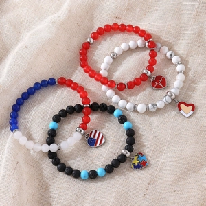 Independence Day beaded bracelets set with heart-shaped flag pendants and colorful beads
