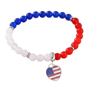 Handmade US Independence Day beaded bracelet with patriotic heart flag pendant