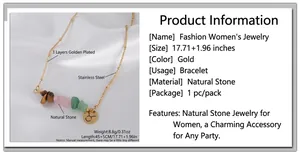 Detail view of gold stainless steel necklace with natural stones and Taurus zodiac pendant