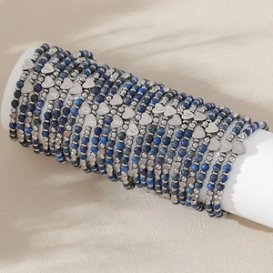 Bracelet Initiale en Acier Inoxydable Pierre Naturelle Perles Forme Cœur pour Femme Cadeau Diplôme Bijoux Bleus