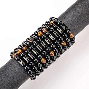 Pulseras de cuentas de ojo de tigre y ónix negro con letras personalizadas