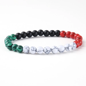Handmade Natural Stone Beaded Bracelet Palestine Flag Colors Red Black White Green Elastic String Unisex Jewelry Gift