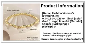 Detail van de 0,4cm en 0,5cm gouden koperen kralenarmband met drielaagse vergulde afwerking