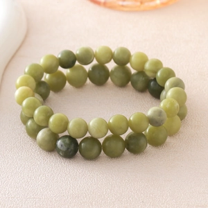 Natuurlijke Zuid-Jade armband met ronde groene stenen kralen voor dames, elastisch