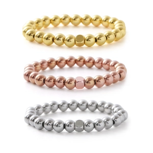 Minimalistisches Perlenarmband-Set in Gold, Roségold und Silber mit quadratischen Akzenten