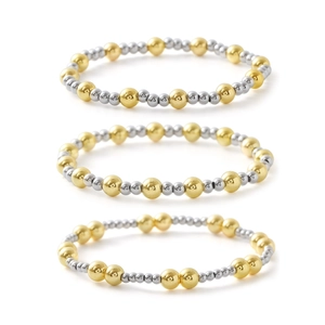 Dreiteiliges elastisches Perlenarmband-Set in Gold und Silber mit minimalistischem Design
