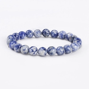 Elastic beaded bracelet featuring blue sodalite natural stones with marble texture