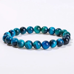 Pulsera elástica de cuentas de piedra natural ojo de tigre azul con efecto de ojo de gato