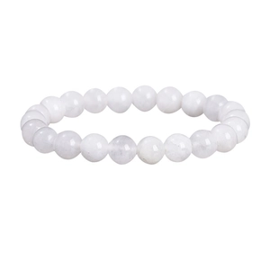 Natural white agate bead bracelet for women featuring 8-10mm translucent polished round stones