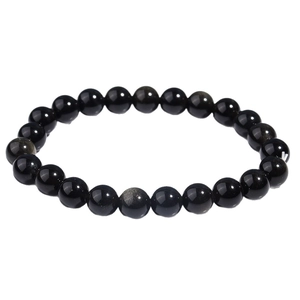 Pulsera elástica hecha a mano con cuentas de piedra natural negra pulida para hombre