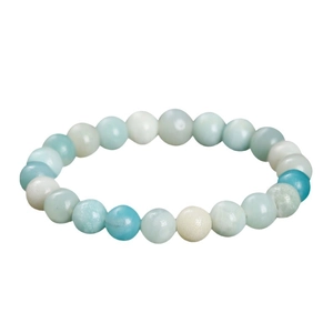 Bracelet élastique fait main en perles naturelles d'Amazonite aux tons bleus et verts doux