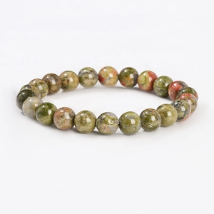 Pulsera de piedra de sangre natural con cuentas redondas de 8-10mm en tonos verdes