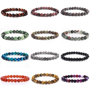 Bracelet en Perles de Pierre Naturelle Pour Femmes Hommes Oeil de Tigre Obsidienne Agate Jaspe Améthyste Pierre de Lave Élastique