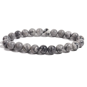 Bracelet élastique en jaspe gris naturel 8mm avec perles mouchetées de texture unique