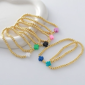 Pulsera de Cruz de Cuentas de Cobre Chapado en Oro Juego de Pulseras Elásticas Religiosas Joyería para Mujer Regalo Religioso de Moda