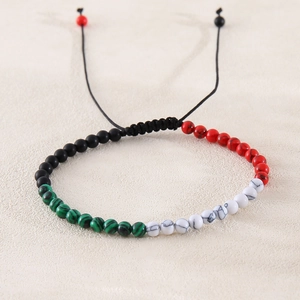 Handmade woven Palestine flag color beaded bracelet with adjustable black cord for women