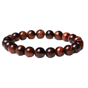 Pulsera elástica de cuentas de piedra ojo de tigre rojo natural de 8mm sobre fondo blanco