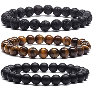 Natural Stone Bead Bracelet Tiger Eye Lava Rock White Turquoise Elastic Stretch Handmade Gemstone Yoga Jewelry For Men Women