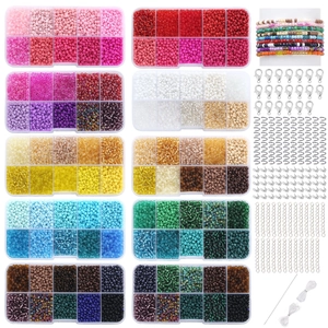 Kit di perline di vetro rosa a 10 scomparti per gioielli fai-da-te con strumenti e filo