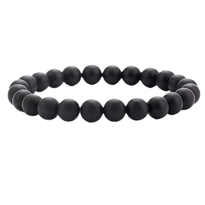 Minimalist 8mm matte black natural stone beaded bracelet with durable elastic cord
