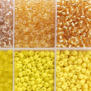 Scatola 10 scomparti con perline da 3mm gialle e marroni per kit gioielli fai-da-te