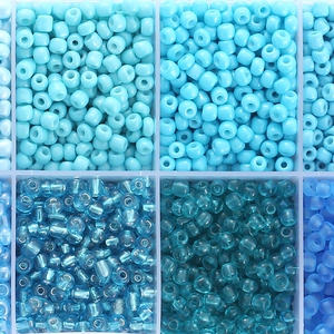 Kit di perline di vetro blu in varie texture per la creazione di gioielli fai-da-te