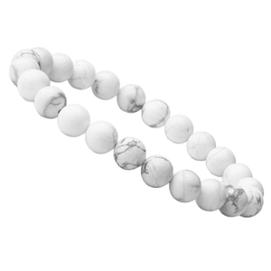 8mm natural white turquoise beaded stretch bracelet with grey marble texture on white background