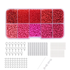 10-grid red and pink seed bead set with lobster clasps and elastic string for DIY jewelry