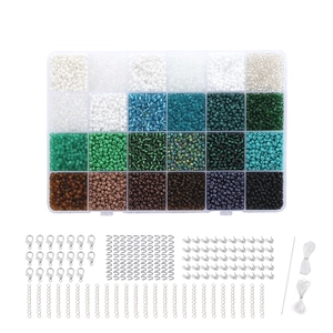 24-Fächer DIY Schmuckset mit 3mm Glasperlen und Metallzubehör für Armbänder und Ketten