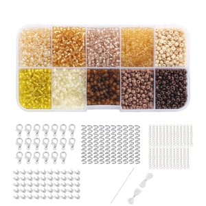 DIY jewelry kit with 3mm yellow brown glass beads and silver jewelry making tools in box