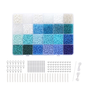 24-Gitter blaues Perlen-Bastelset mit Karabinerverschlüssen und Gummiband für Armbänder