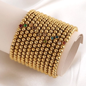 Bracelet de Perles en Acier Inoxydable Pierre de Naissance pour Femmes Strass Multicolore Perle Ronde Bracelet Élastique Bijoux Cadeau