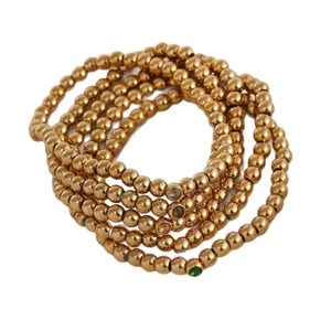 Bracelet à perles multicouches en acier inoxydable doré orné de zircons verts brillants