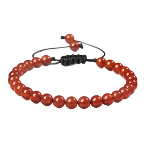 Adjustable 6mm natural red agate bead bracelet with handmade black braided cord
