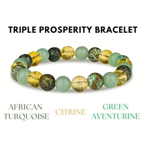 Natuursteen Kralen Armband Driedubbele Welvaart Citrien Aventurijn Afrikaans Turkoois Helende Kristal Stretch Sieraden