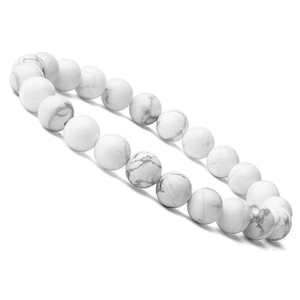 Natural white howlite beaded bracelet with grey marble veins for men and women