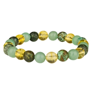 Handgemaakte 8mm kralenarmband met citrien en groene aventurijn op een witte ondergrond